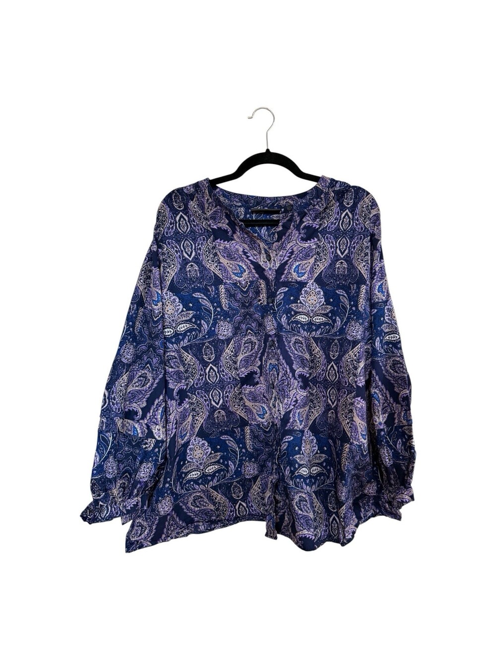 Lane Bryant Blue & Purple Paisley V-Neck Button Front Blouse Sz. 18 Plus - Picture 2 of 7